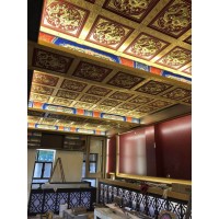 古建筑吊頂寺廟吊頂古建藻井吊頂天花金色貼龍紋