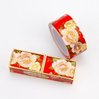 來圖定制燙金嬌嫩粉色牡丹手工DIY裝飾手帳膠帶